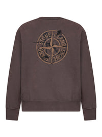 Stone Island Men Dark Burgundy Brushed Organic Cotton Printed Sweatshirt