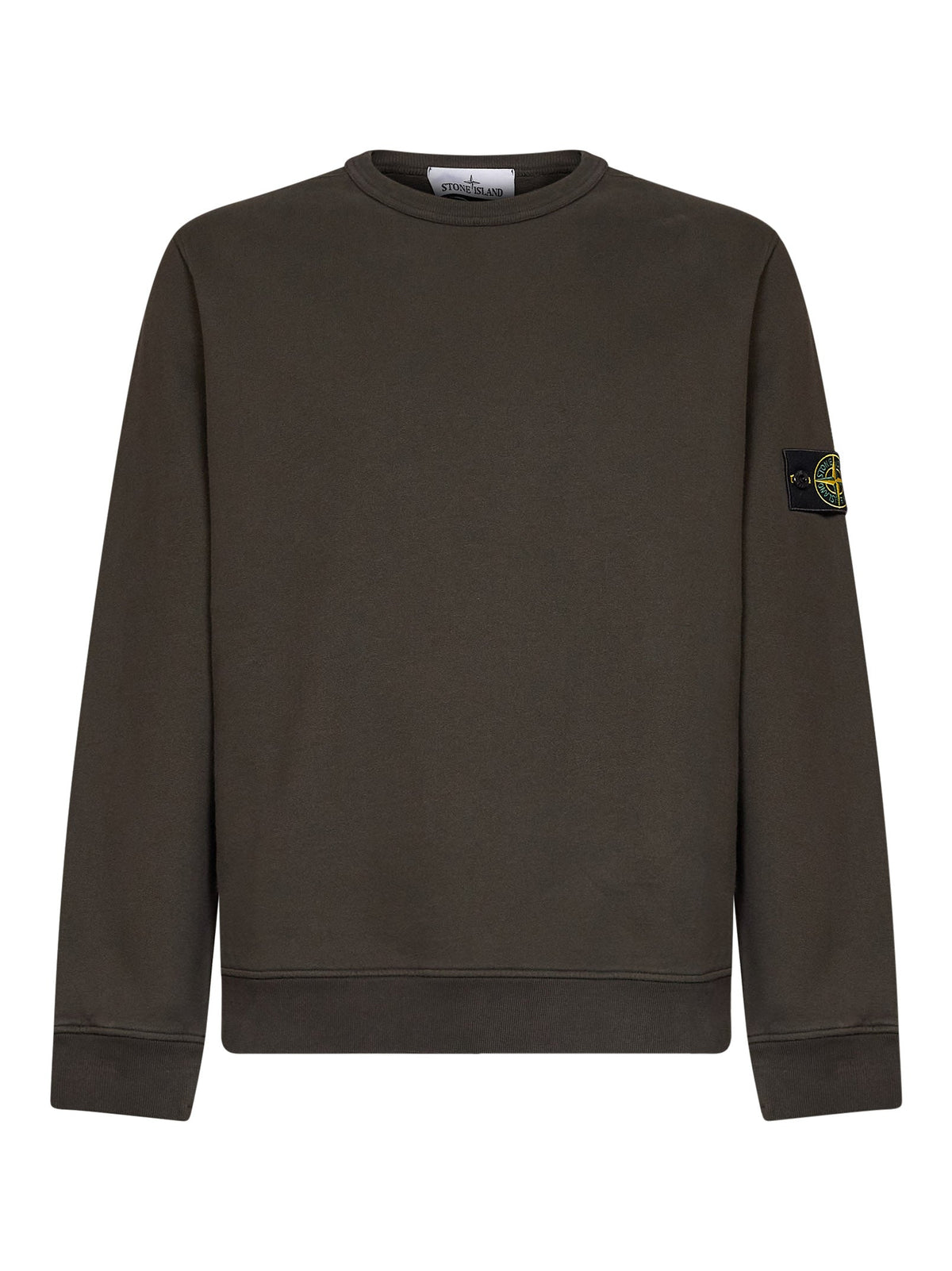 Stone Island Men Coal Grey Organic Stretch Cotton Crewneck Sweatshirt