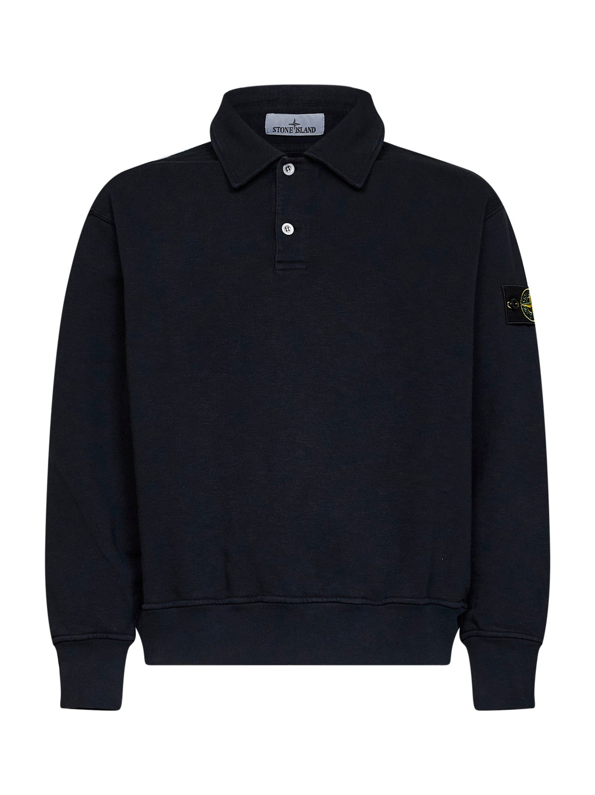 Stone Island Men Navy Blue Tubular Cotton Oversized Polo-Style Sweatshirt