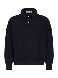 Stone Island Men Navy Blue Tubular Cotton Oversized Polo-Style Sweatshirt