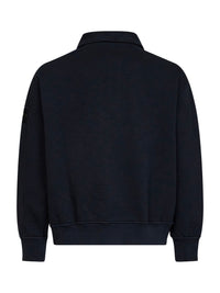 Stone Island Men Navy Blue Tubular Cotton Oversized Polo-Style Sweatshirt