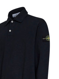 Stone Island Men Navy Blue Tubular Cotton Oversized Polo-Style Sweatshirt