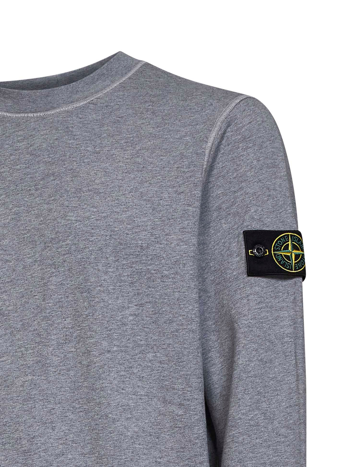 STONE ISLAND Stone Island Men Melange Grey Melange Organic Cotton Crewneck Sweatshirt