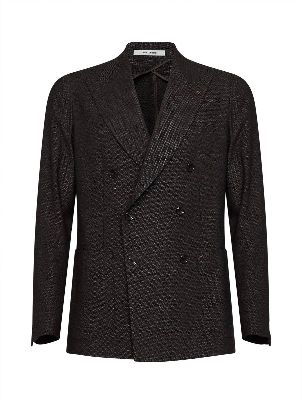 Tagliatore Men Dark Brown Chevron Jacquard Wool-Blend Montecarlo Blazer