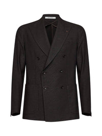 Tagliatore Men Dark Brown Chevron Jacquard Wool-Blend Montecarlo Blazer