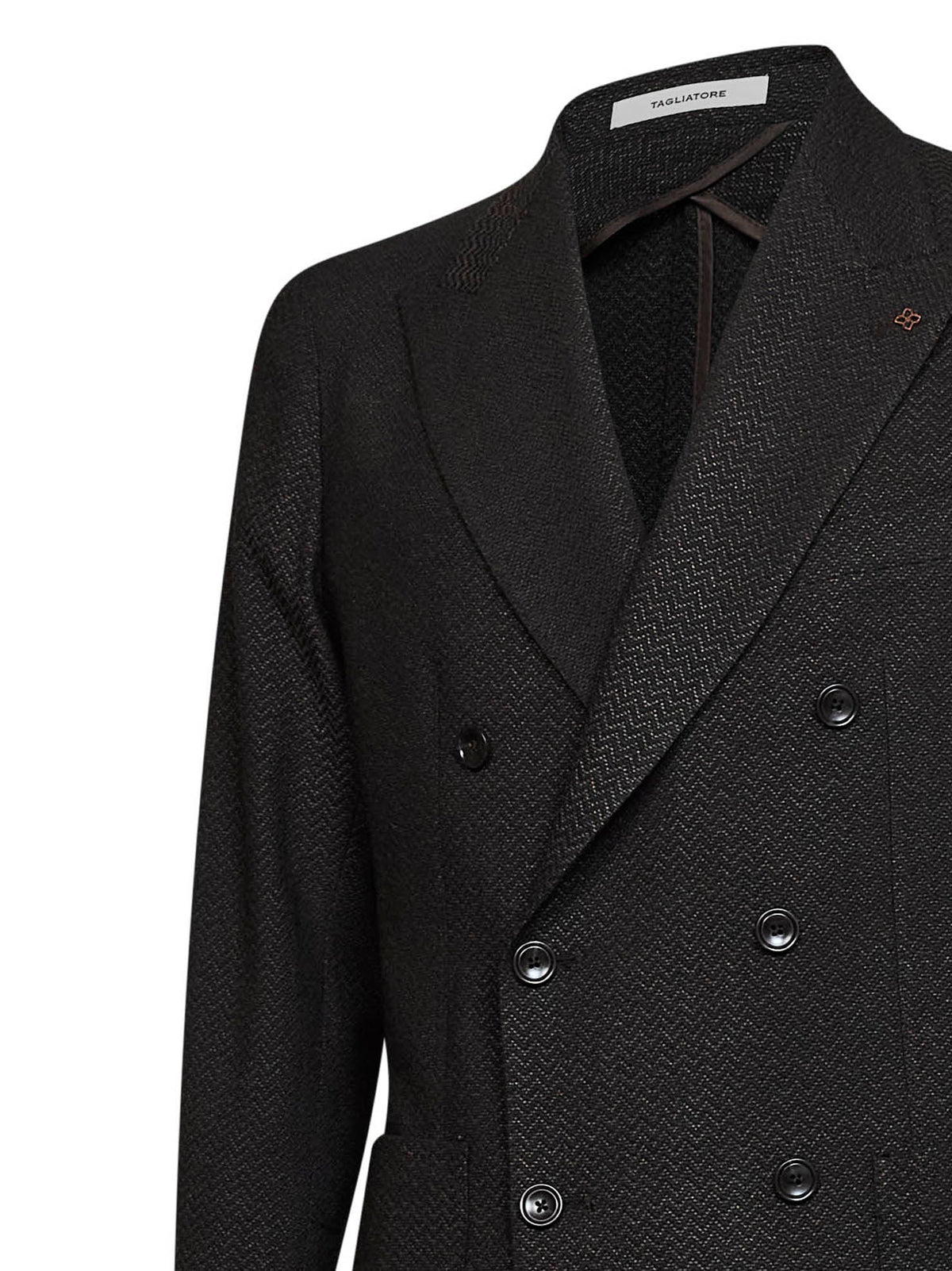 Tagliatore Men Dark Brown Chevron Jacquard Wool-Blend Montecarlo Blazer