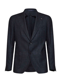 Tagliatore Men Blue Houndstooth Wool And Silk Montecarlo Single-Breasted Blazer