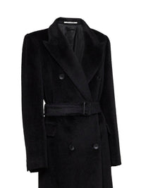 Tagliatore Women Black Alpaca-Blend Beaver Jole Double-Breasted Belted Trench Coat