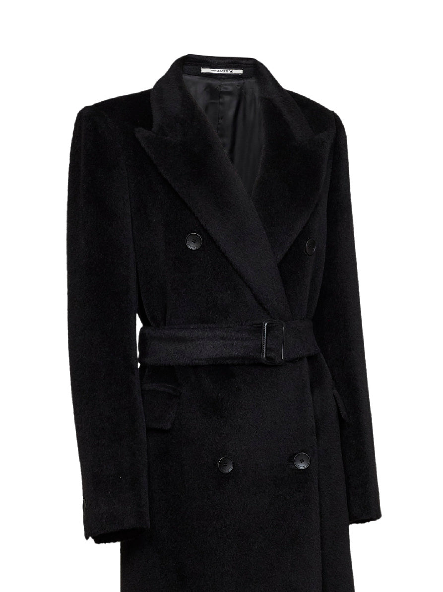 Tagliatore Women Black Alpaca-Blend Beaver Jole Double-Breasted Belted Trench Coat