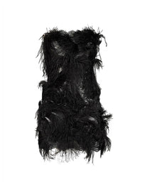 The Attico Women Black Lace And Feather Strapless Mini Dress