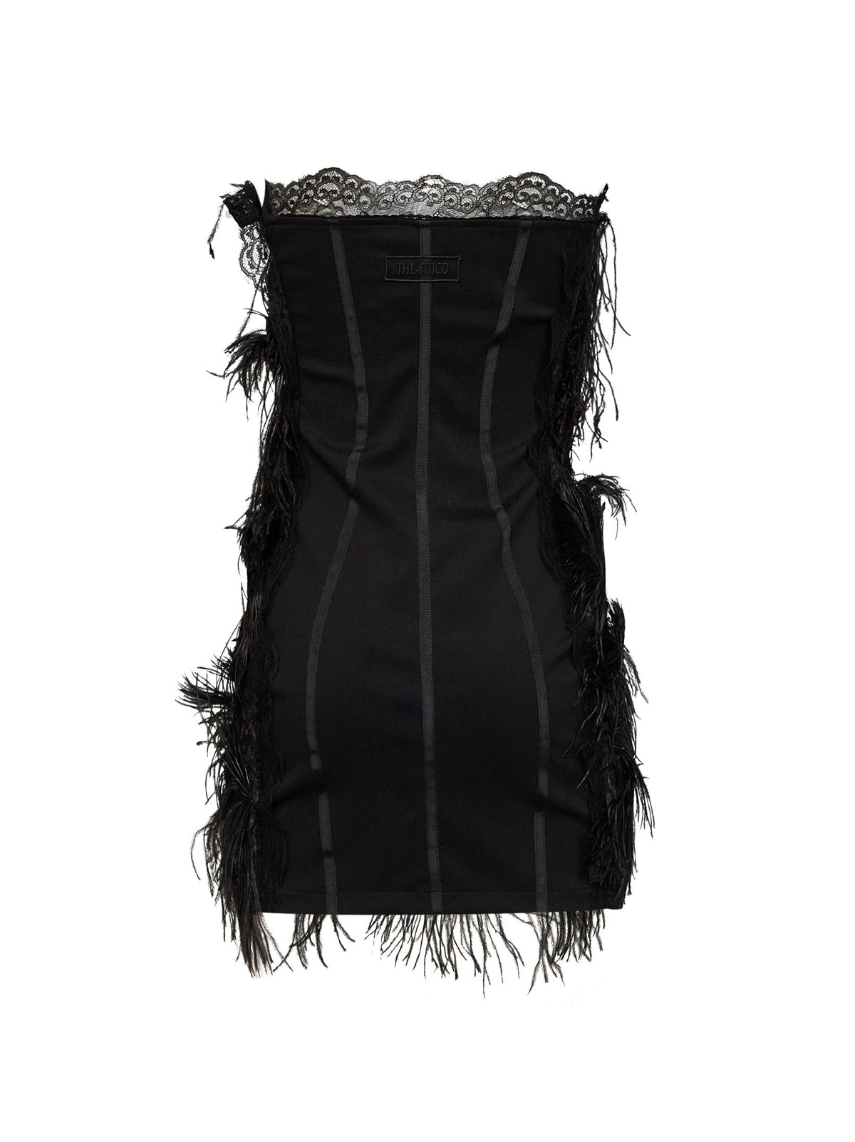 The Attico Women Black Lace And Feather Strapless Mini Dress