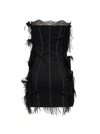 The Attico Women Black Lace And Feather Strapless Mini Dress