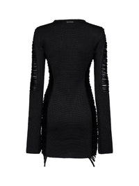 The Attico Women Black Fringed Viscose Knit Mini Dress