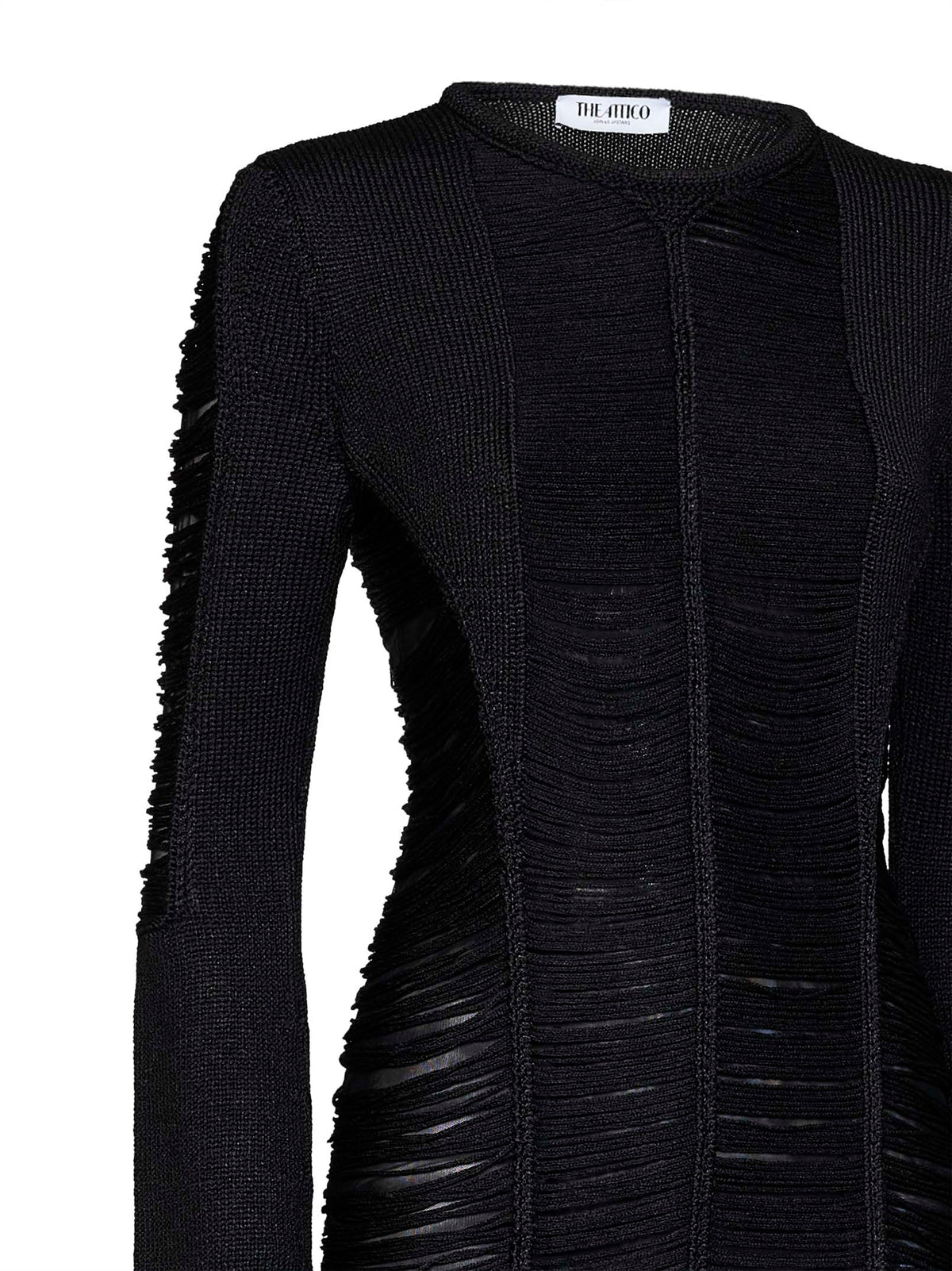The Attico Women Black Fringed Viscose Knit Mini Dress