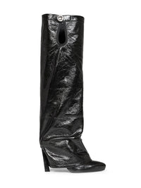 THE ATTICO The Attico Women Black Crackled Leather "Leon" High Boots