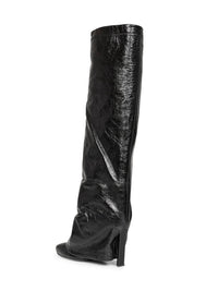 THE ATTICO The Attico Women Black Crackled Leather "Leon" High Boots