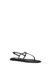 Toteme Women Black Nappa Leather T-Strap Thong Sandals