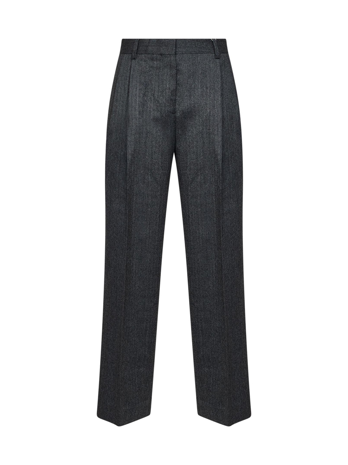 TOTEME Toteme Women Dark Grey Mélange Wool Herringbonedouble-Pleat Trousers
