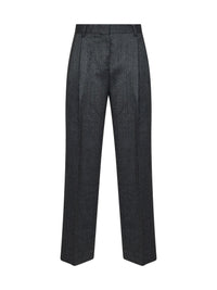 TOTEME Toteme Women Dark Grey Mélange Wool Herringbonedouble-Pleat Trousers