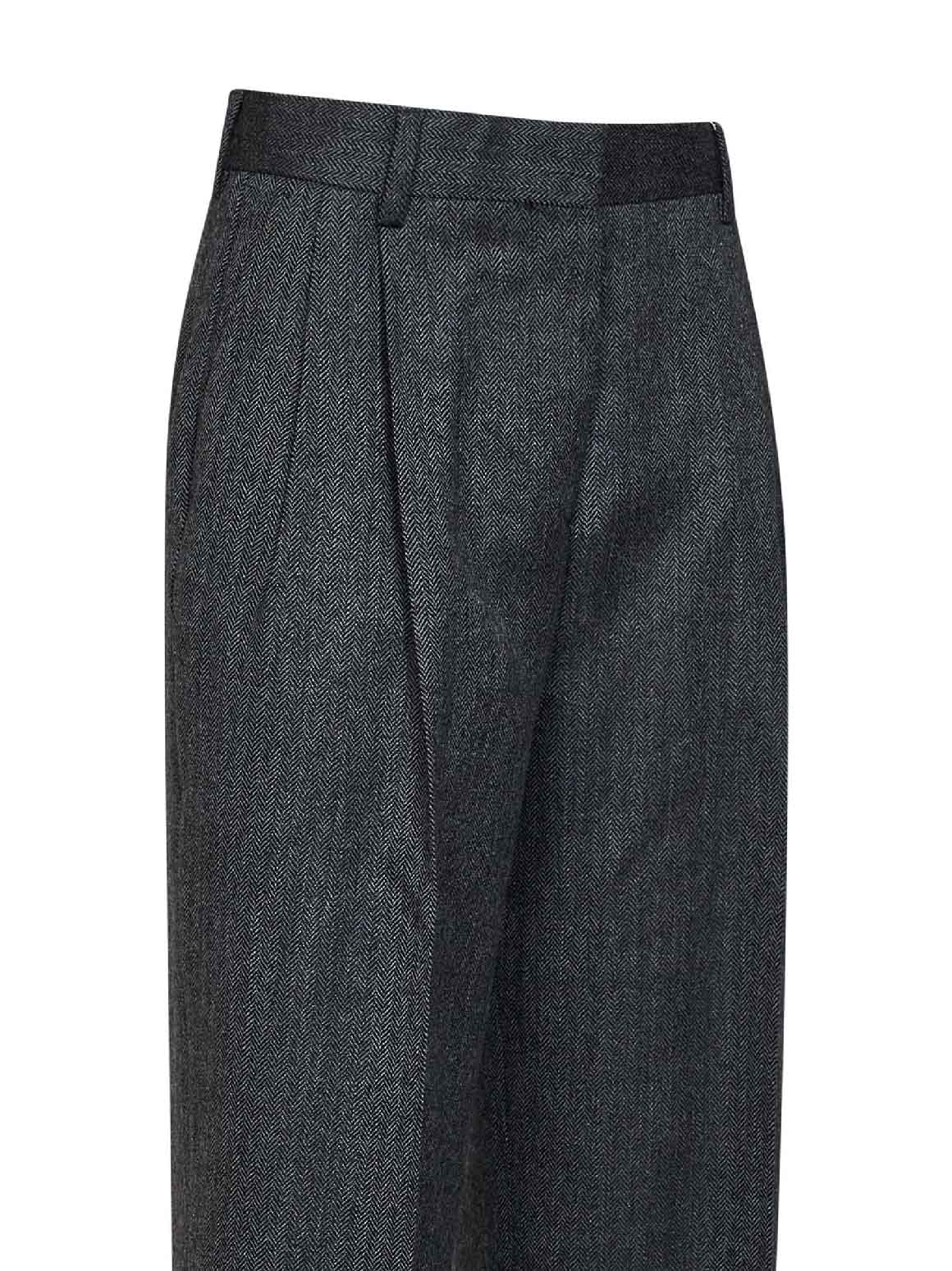 TOTEME Toteme Women Dark Grey Mélange Wool Herringbonedouble-Pleat Trousers