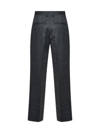 TOTEME Toteme Women Dark Grey Mélange Wool Herringbonedouble-Pleat Trousers