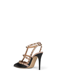 VALENTINO GARAVANI Valentino Garavani Women Black Leather Rockstud 100Mm Pumps With Blush Straps