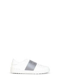 VALENTINO GARAVANI Valentino Garavani Men White And Dark Steel Calfskin Leather Open Sneakers