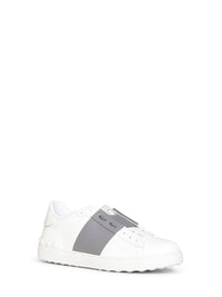 VALENTINO GARAVANI Valentino Garavani Men White And Dark Steel Calfskin Leather Open Sneakers