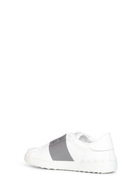 VALENTINO GARAVANI Valentino Garavani Men White And Dark Steel Calfskin Leather Open Sneakers