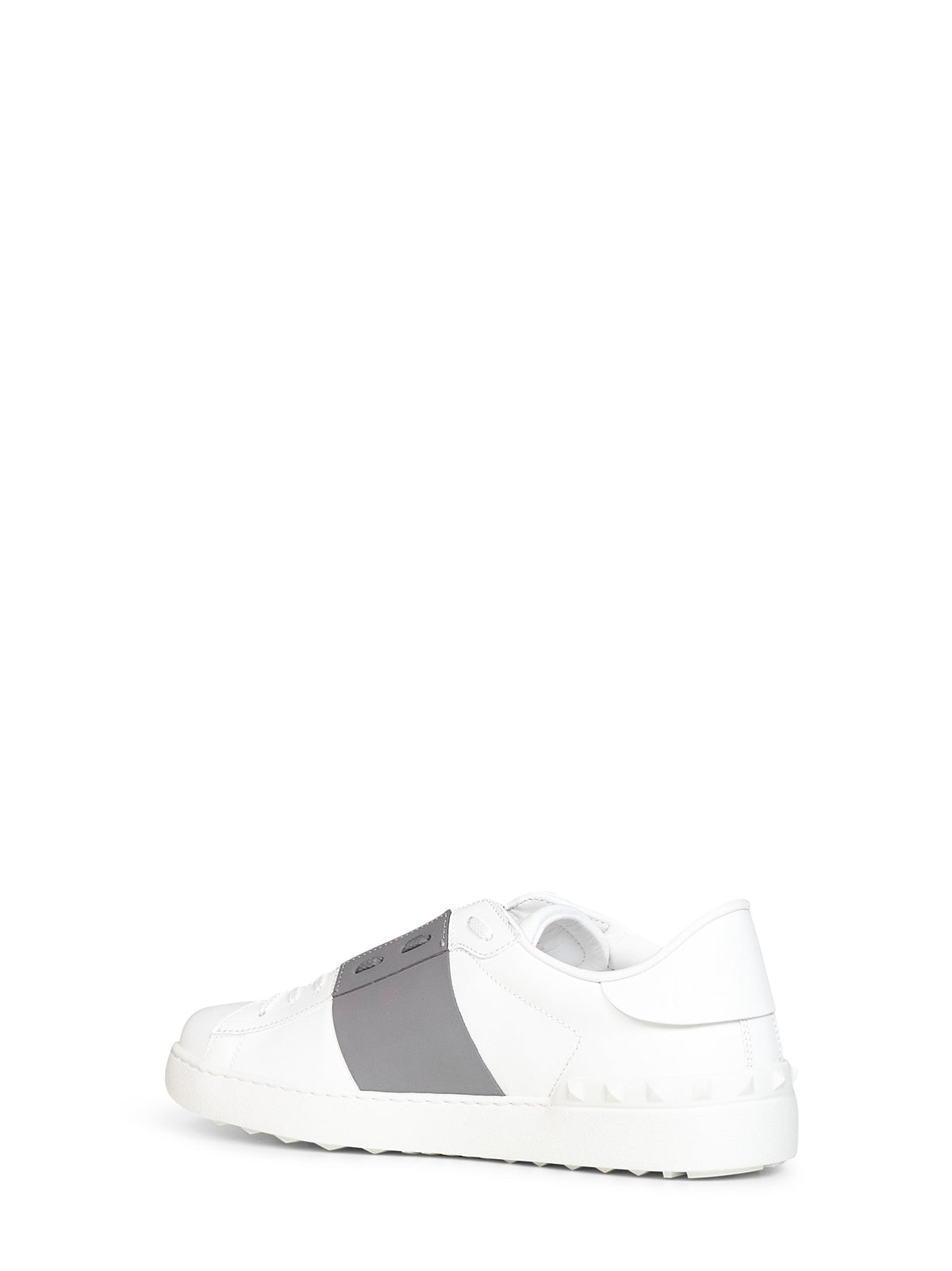 VALENTINO GARAVANI Valentino Garavani Men White And Dark Steel Calfskin Leather Open Sneakers