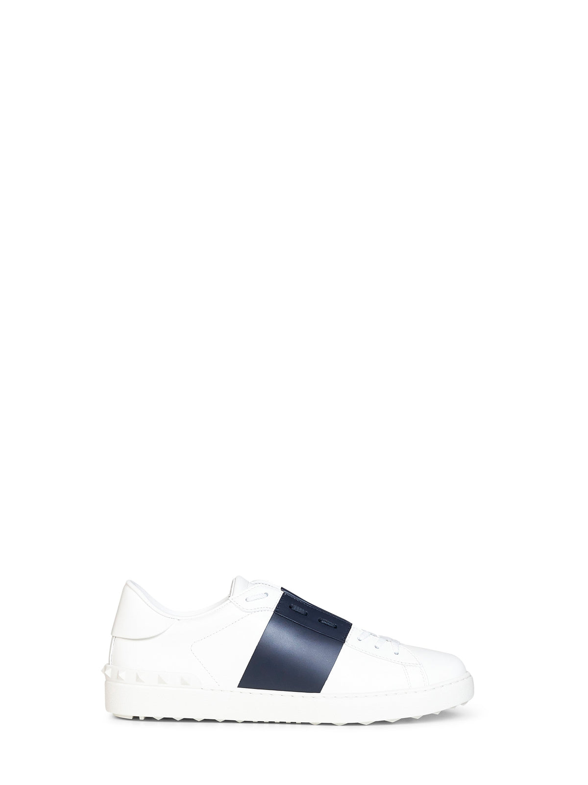 Valentino Garavani Men White And Navy Blue Calfskin Leather Open Sneakers