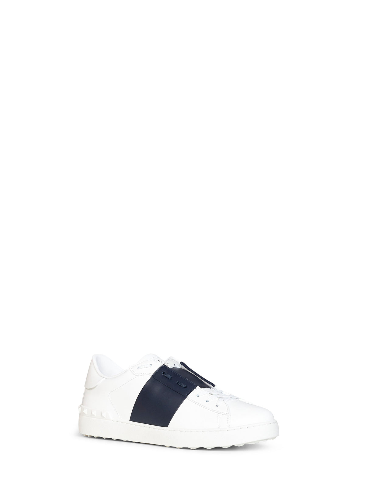 Valentino Garavani Men White And Navy Blue Calfskin Leather Open Sneakers