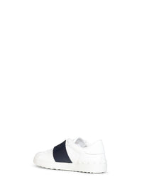 Valentino Garavani Men White And Navy Blue Calfskin Leather Open Sneakers