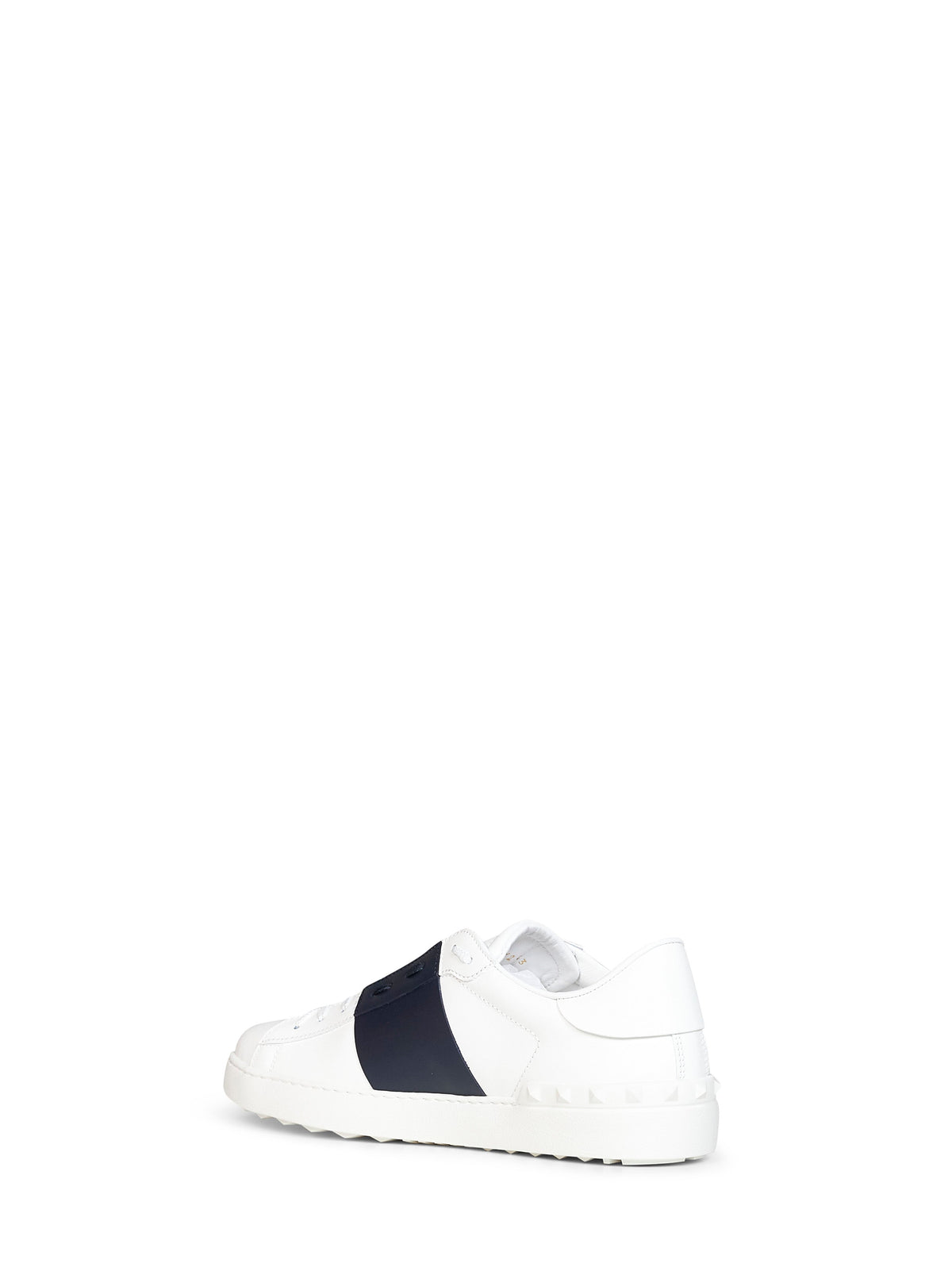 Valentino Garavani Men White And Navy Blue Calfskin Leather Open Sneakers