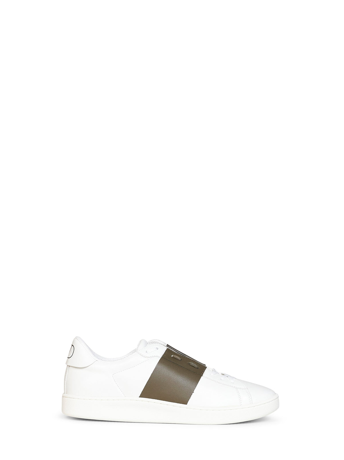 Valentino Garavani Men White And Bark Khaki Calfskin Open Royco Sneakers