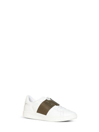 Valentino Garavani Men White And Bark Khaki Calfskin Open Royco Sneakers