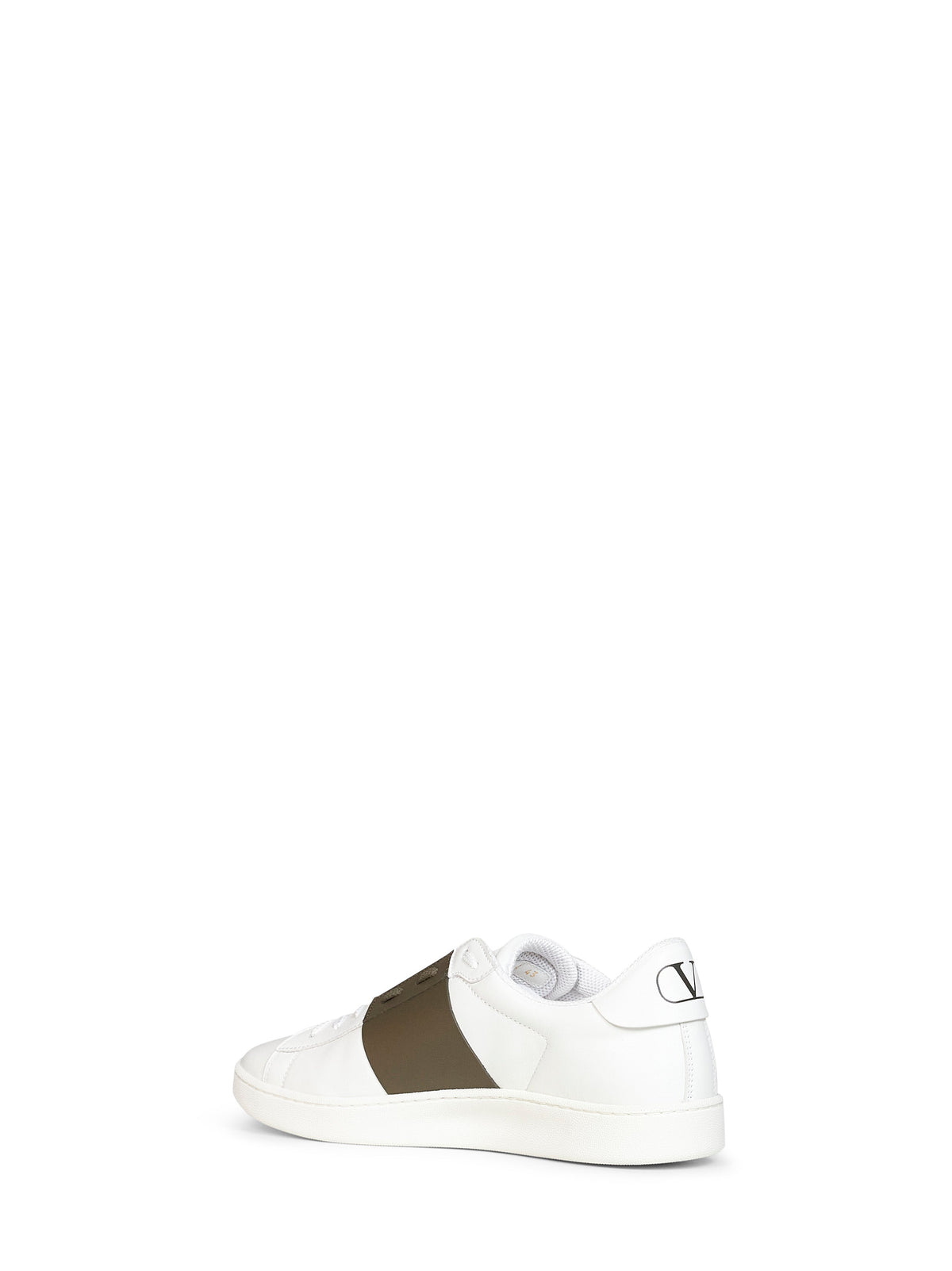 Valentino Garavani Men White And Bark Khaki Calfskin Open Royco Sneakers