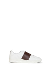 VALENTINO GARAVANI Valentino Garavani Men White And Bark Brown Nappa Calfskin Open Royco Sneakers