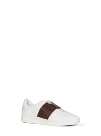 VALENTINO GARAVANI Valentino Garavani Men White And Bark Brown Nappa Calfskin Open Royco Sneakers