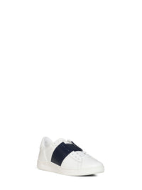 VALENTINO GARAVANI Valentino Garavani Men White And Navy Blue Nappa Calfskin Open Royco Sneakers