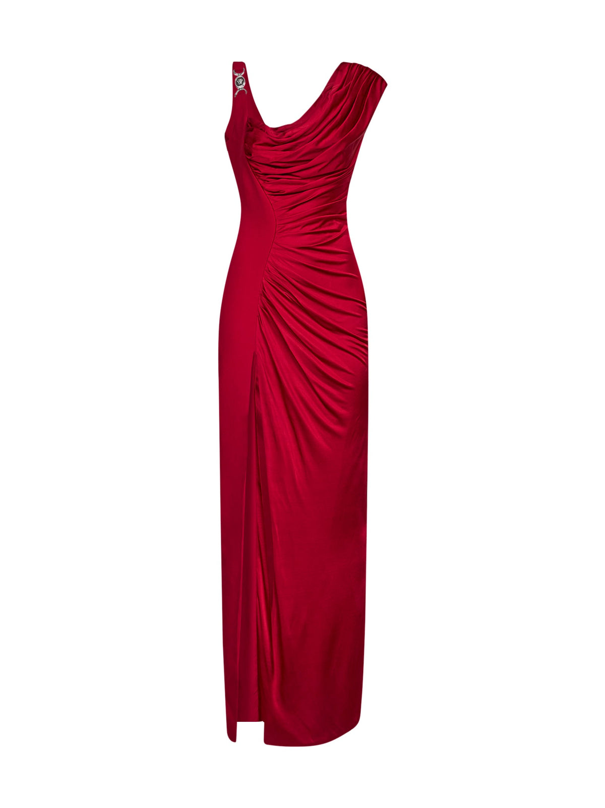 Versace Women Red Liquid Jersey Draped Long Dress