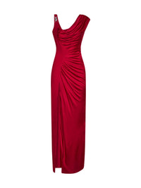 Versace Women Red Liquid Jersey Draped Long Dress