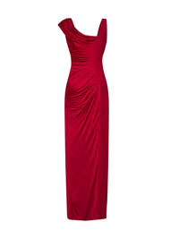 Versace Women Red Liquid Jersey Draped Long Dress