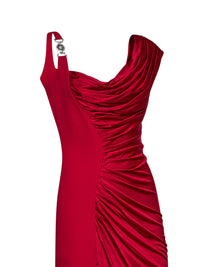 Versace Women Red Liquid Jersey Draped Long Dress