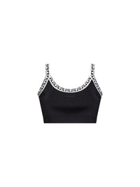 Versace Women Black Knit Cropped Top With Jacquard Details