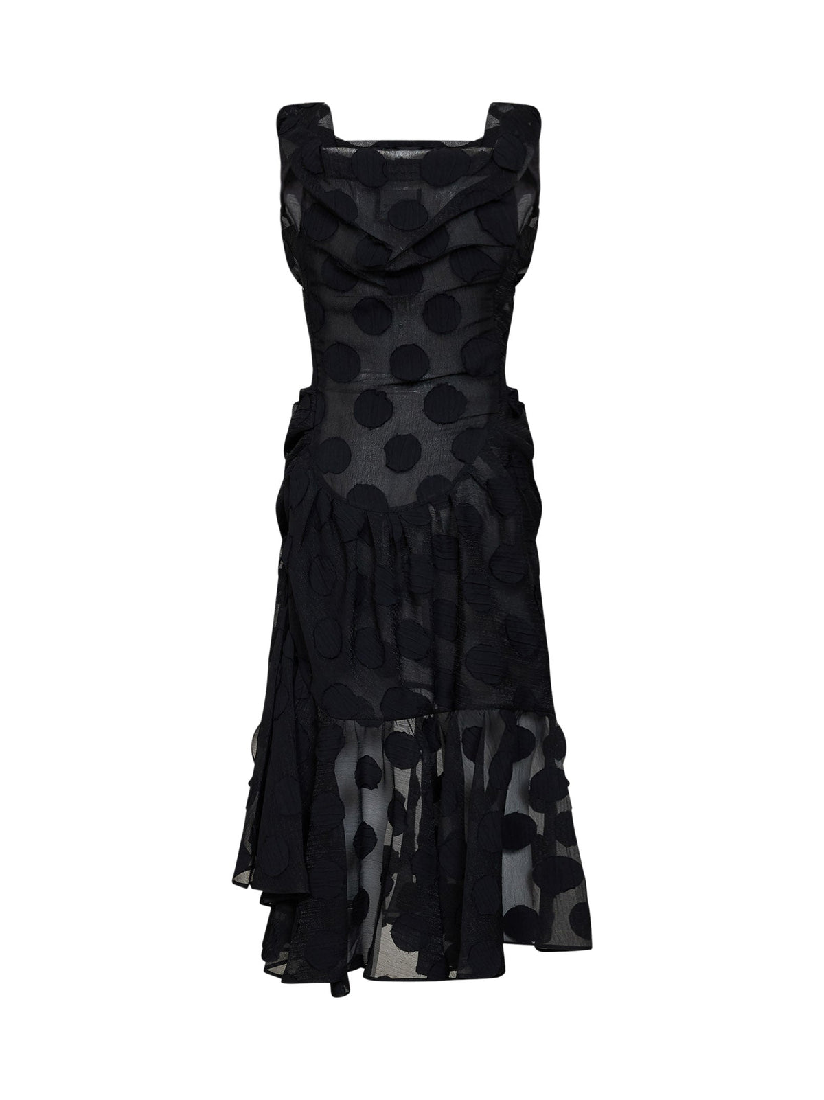 Vivienne Westwood Women Black Polka Dot Crepe Ginnie Frill Midi Dress