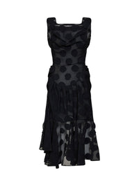Vivienne Westwood Women Black Polka Dot Crepe Ginnie Frill Midi Dress