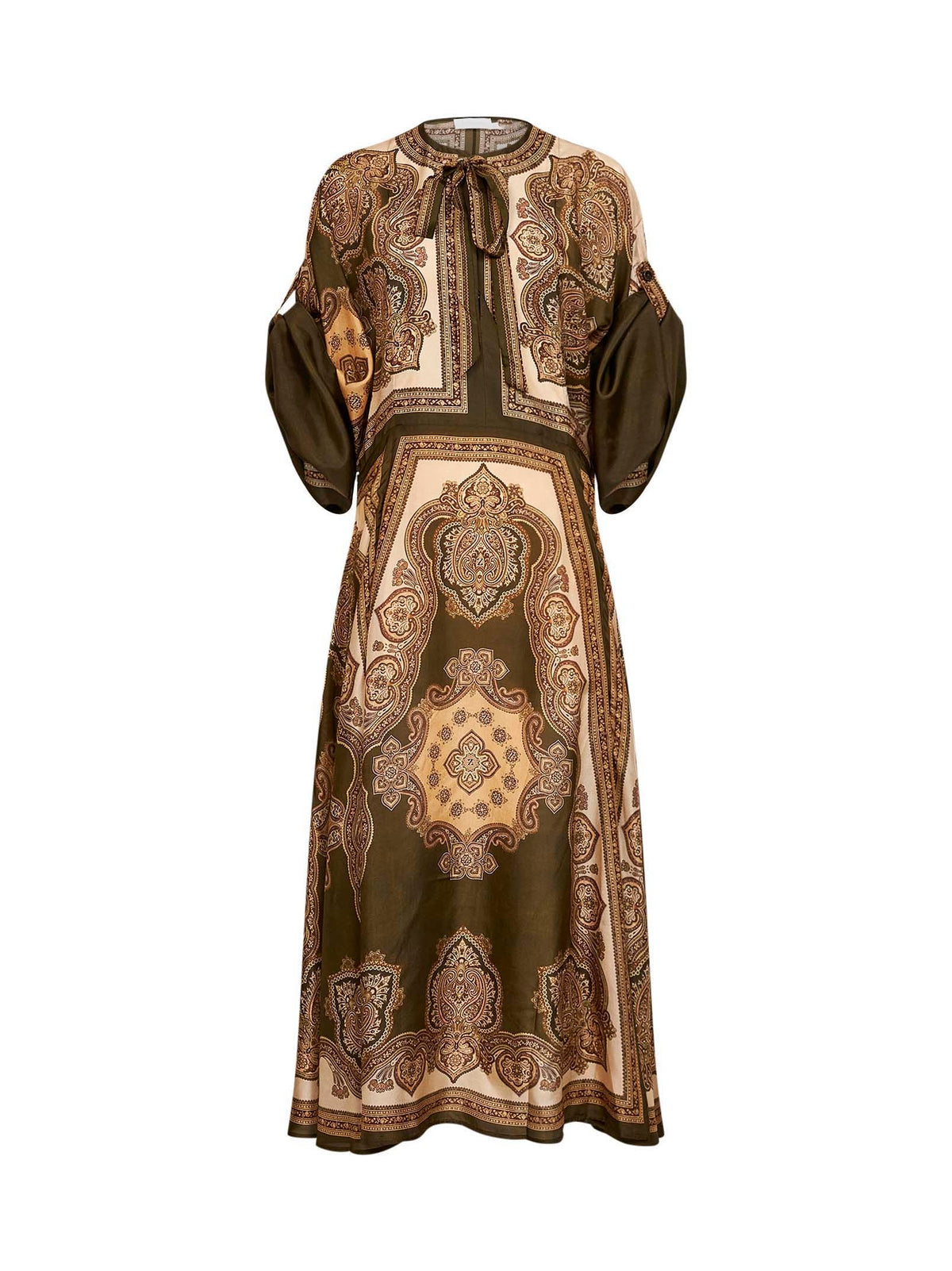ZIMMERMANN Zimmermann Women Olive Paisley-Print Silk Habotai Mahon Midi Tunic Dress