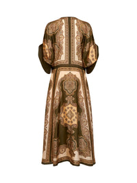 ZIMMERMANN Zimmermann Women Olive Paisley-Print Silk Habotai Mahon Midi Tunic Dress