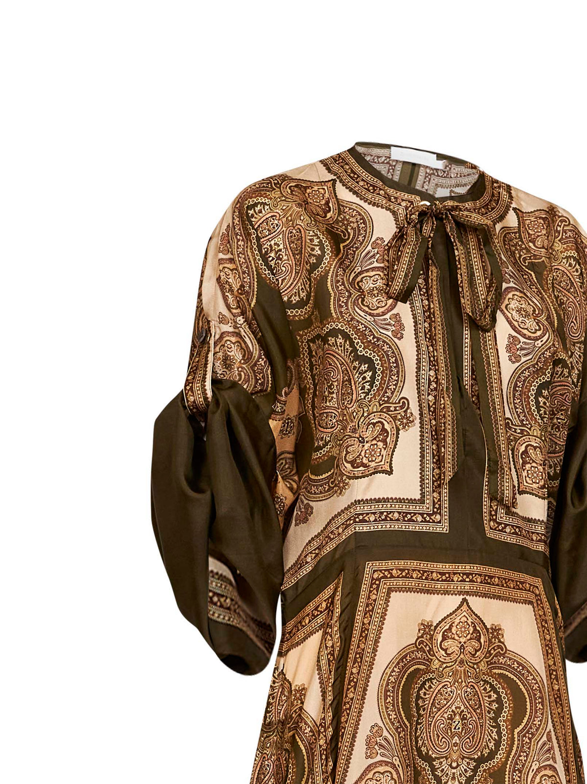 ZIMMERMANN Zimmermann Women Olive Paisley-Print Silk Habotai Mahon Midi Tunic Dress